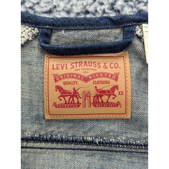 Levis Hybrid Denim Trucker Jacket Womens LG Snap Button Up Bomber Western Blue - Picture 14 of 16